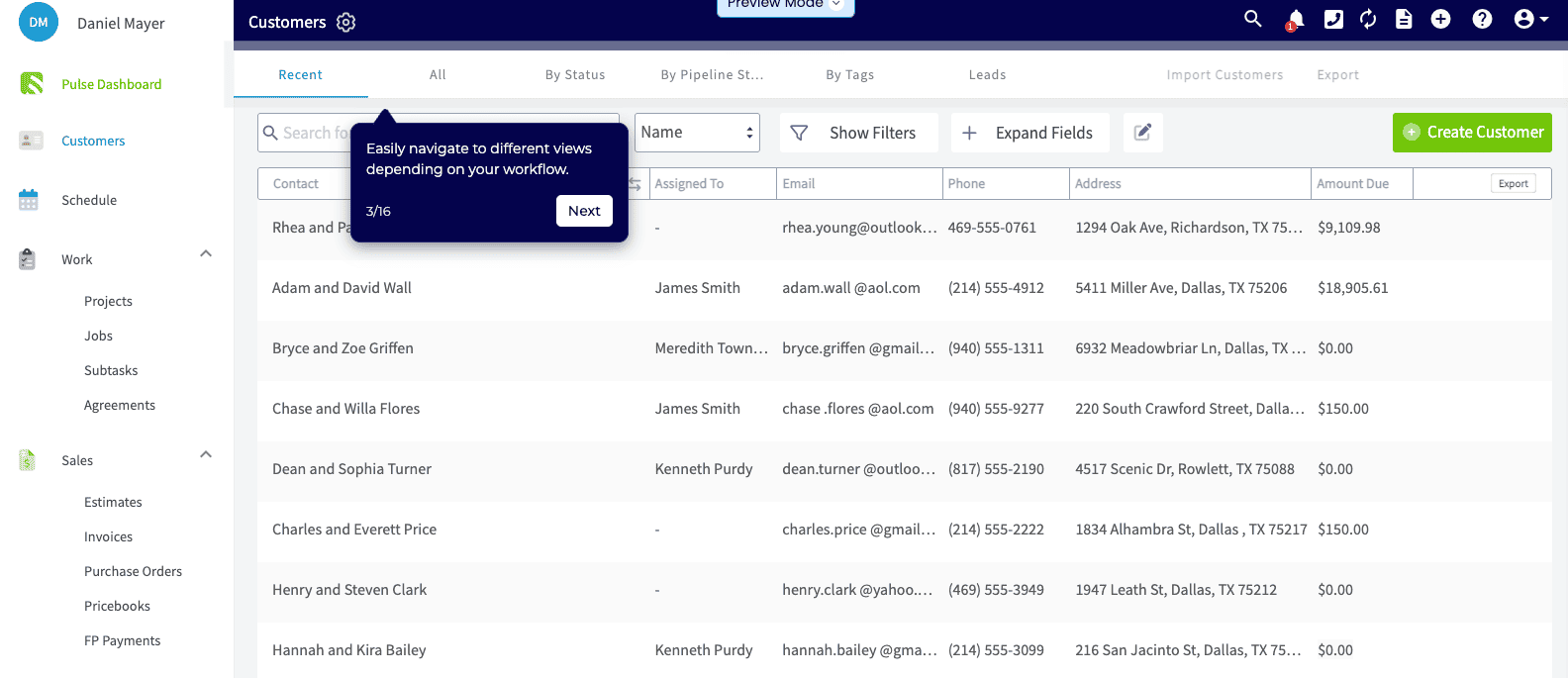 CRM dashboard